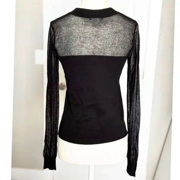 LUCY PARIS Black Top Sheer Mesh Sleeves Women’s Small - Picture 2 of 6